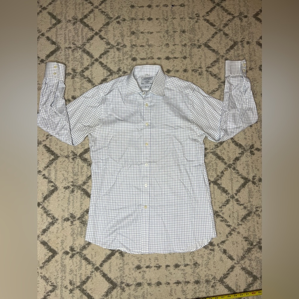 Charles Tyrwhitt Blue Check Men’s Dress Shirt 15.5/33 Slim Fit Crisp Collar